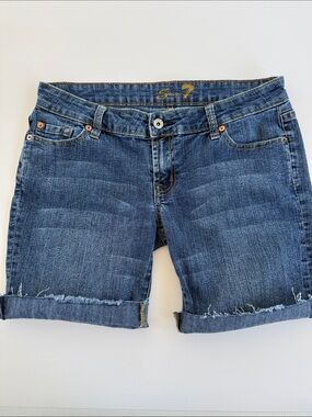 Seven 7 Low Rise Medium Blue Denim Jeans Cutoff Shorts 31 Y2K Cowgirl